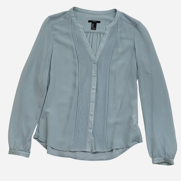 Forever 21 Blue Pleated Button‑Up Blouse | Women’s Small | Office Chic - Picture 1 of 5